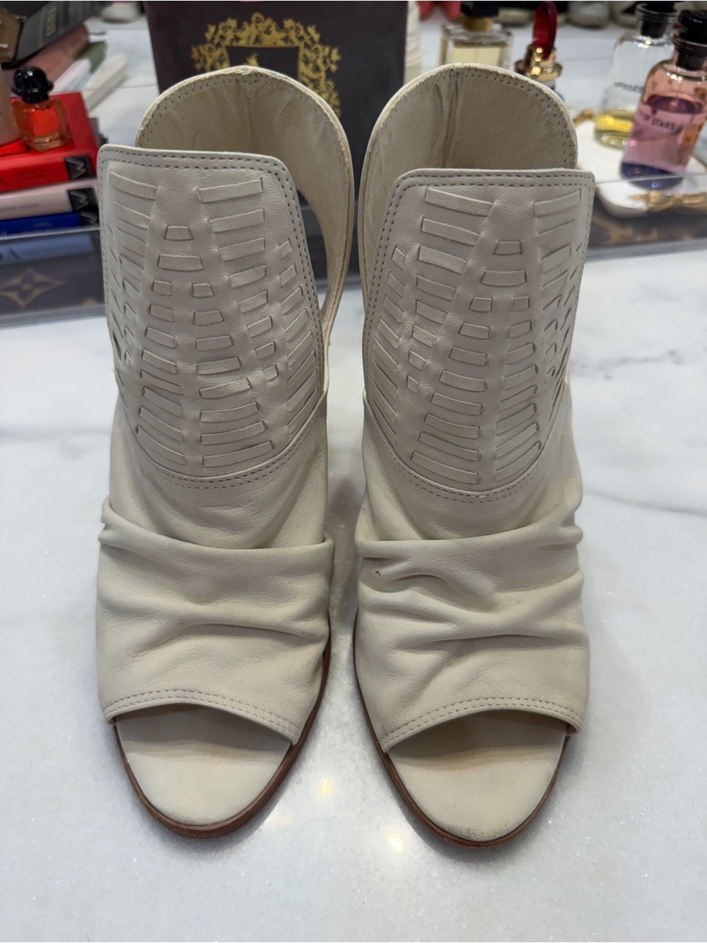 Gianni Bini Cream Open-Toe Laser-Cut Ankle Booties